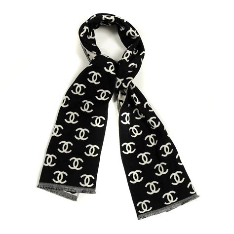 chanel stole cashmere|Chanel black and white scarf.